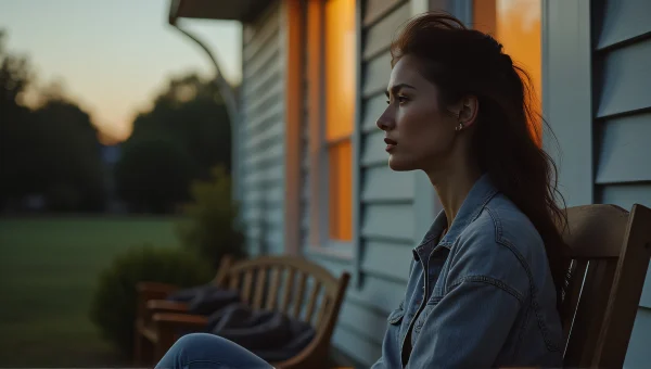 Woman Relaxing on Chair by Clapboard House at Dusk