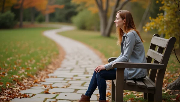 Woman Relaxing Outdoors on Bench in Autumn Light