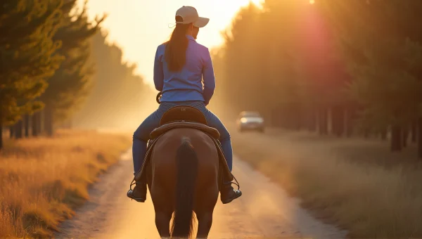Woman Riding Brown Horse On Sunlit Trail