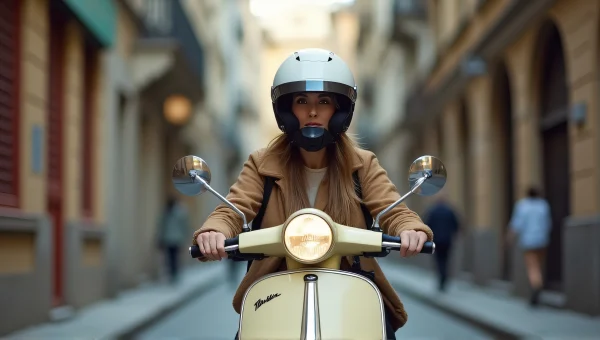 Woman Riding Motor Scooter In Urban Setting