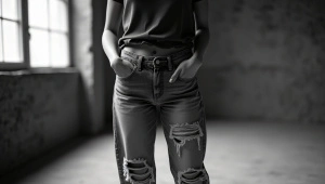 Woman in Ripped Jeans Urban Loft Style