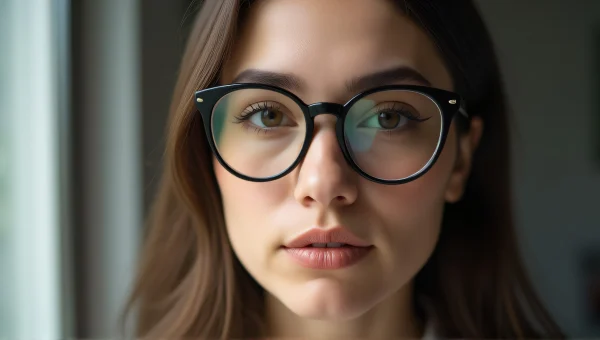 Woman with Round Eyeglasses in Soft Light