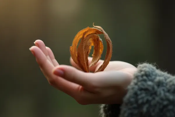 Woman’s Hand Holding Curled Dry Leaf With Backlight
