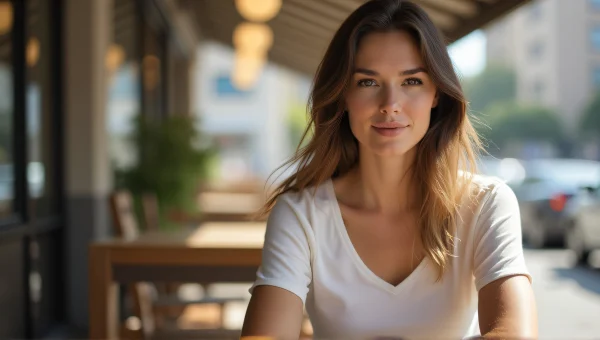 Woman Seated at Café Table in Sunlight