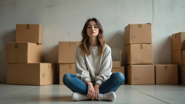 Woman Seated Cross-Legged in Warehouse Setting