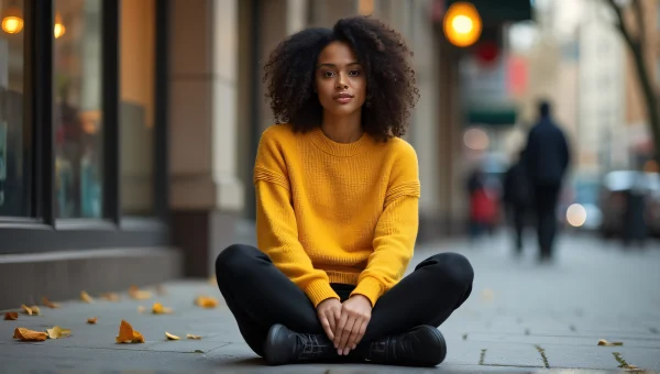 Woman Seated Cross-Legged in Yellow Sweater
