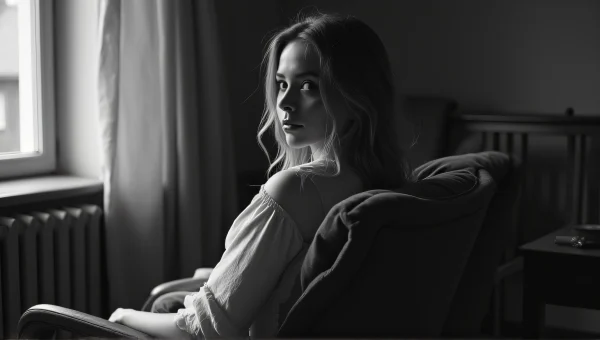 Woman Seated on Wooden Armchair in Grayscale