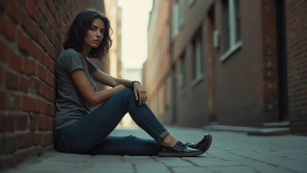 Woman Sitting in Urban Alley with Natural Light