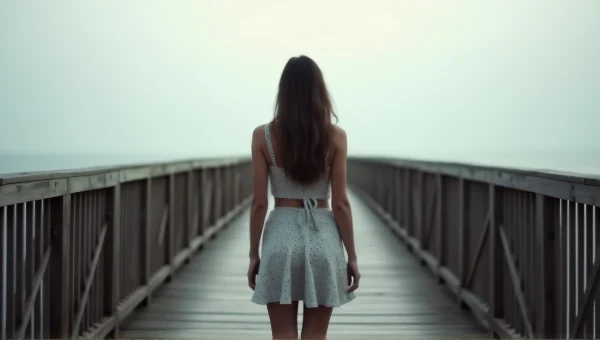 Woman Standing On Bridge Silhouette Under Overcast Sky