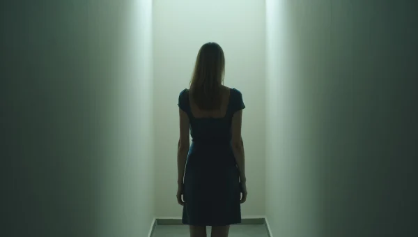 Woman Standing In Corridor Facing Wall
