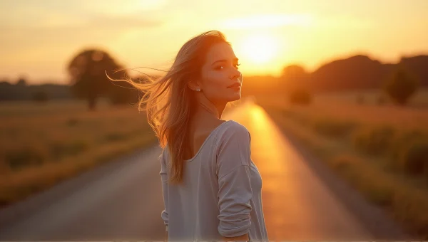 Woman Standing on Country Road at Golden Hour