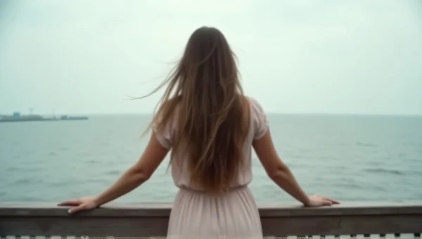 Woman Standing on Dock with Overcast Sky