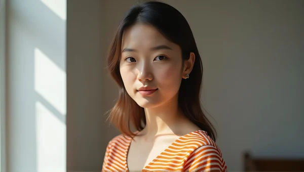 Woman in Striped Top Relaxing by Window Light