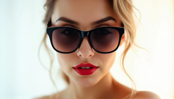 Woman Sunglasses Red Lipstick Neutral Expression