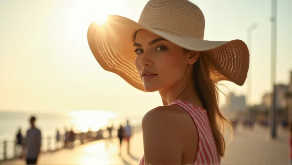 Woman In Sunhat On Coastal Promenade