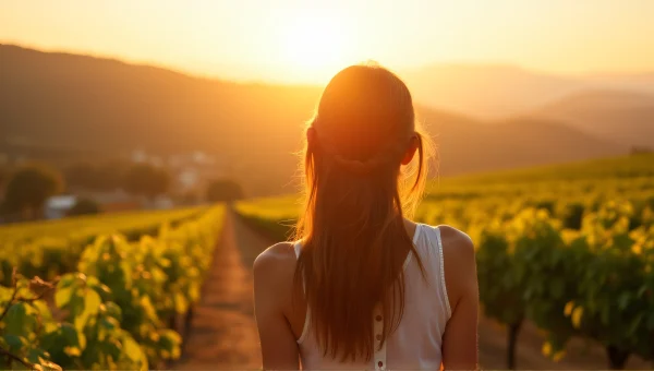 Woman On Sunlit Hillside Overlooking Vineyard