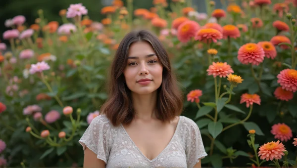 Woman Surrounded By Colorful Garden Flowers