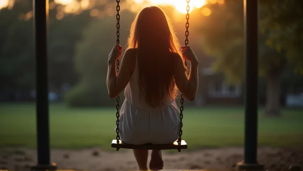 Woman Swinging in Park at Dusk