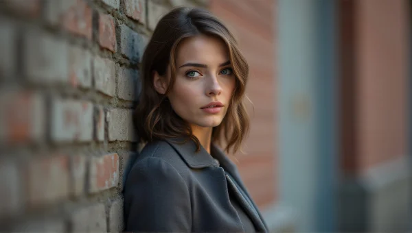 Woman in Tailored Jacket Against Urban Wall