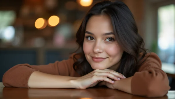 Woman Thinking with Hand on Chin at Table