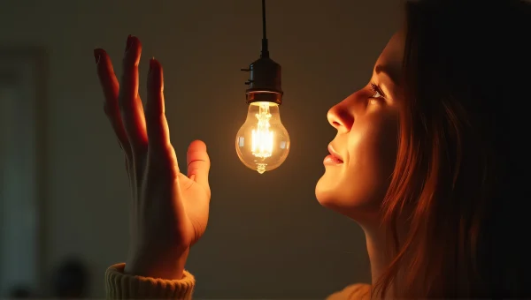 Woman Touching Incandescent Light Bulb In Studio