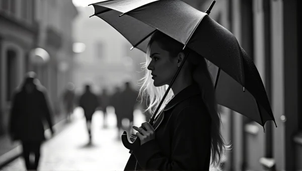Woman with Umbrella on Cobblestone Street