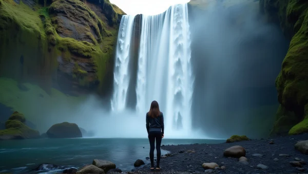 Woman Under Cascading Waterfalls In Nature