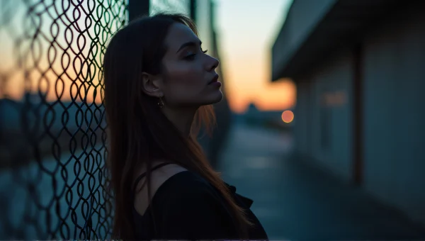 Woman Urban Portrait Dusk Wire Fence Profile