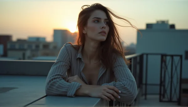 Woman on Urban Rooftop at Dusk Profile