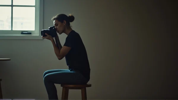 Woman Using DSLR Camera In Soft Light Studio