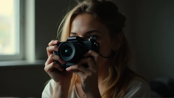Woman Using Vintage Film Camera in Soft Light