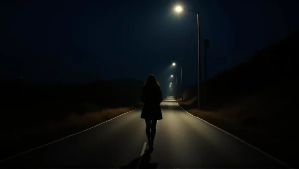 Woman Walking on Deserted Night Road Silhouette