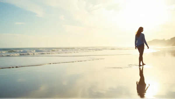 Woman Walking on Seashore at Low Tide
