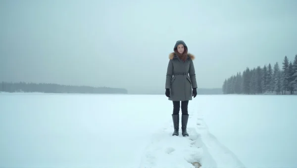 Woman Walking on Snowy Ground in Winter Landscape
