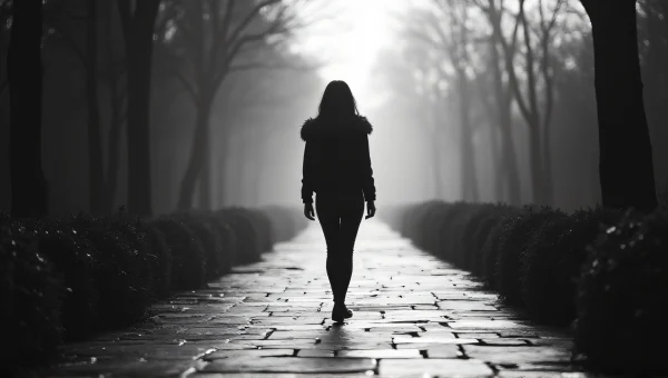 Woman Walking on Stone Pathway Silhouette