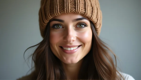 Woman Wearing Textured Knitted Beanie Portrait