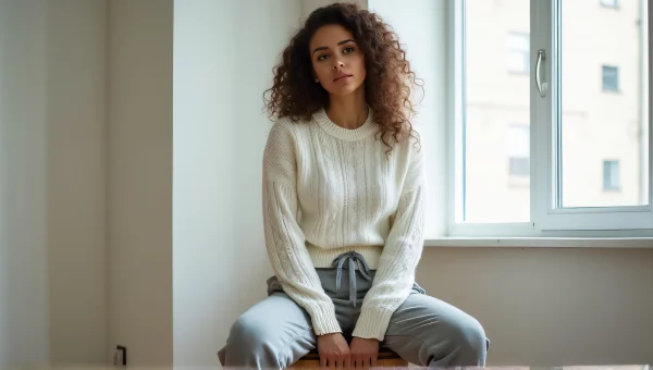 Woman in White Sweater and Grey Trackpants