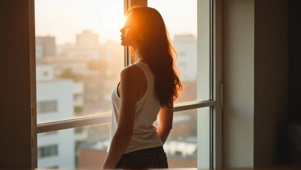 Woman in White Tank Top by Sunlit Window