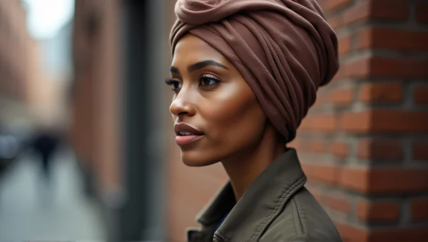 Woman With Wrapped Turban Against Urban Brick Wall