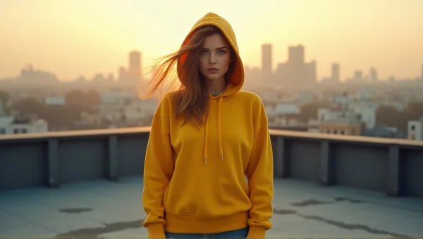 Woman in Yellow Hoodie on Urban Rooftop Golden Hour
