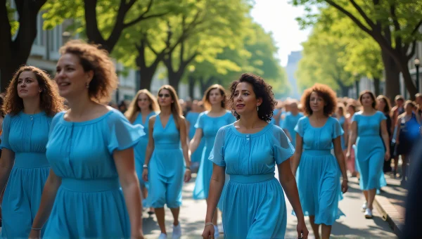 Women In Blue Dresses Parade Street View