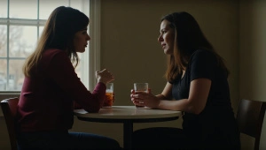 Women Drinking Coffee At Small Table Conversation