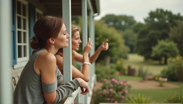 Women Enjoying Garden View Near Cozy Cottage