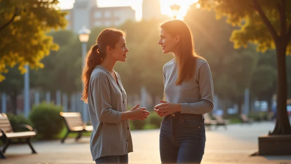 Women Laughing Together in City Park Setting