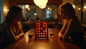 Women Playing Connect Four At Bar Counter