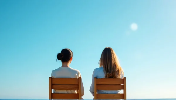 Women Relaxing Under Blue Sky Chairs