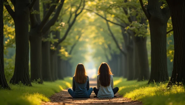 Women Relaxing Under Trees in Natural Setting