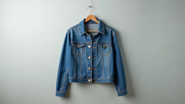 Women’s Denim Jacket Hanger Neutral Studio Background