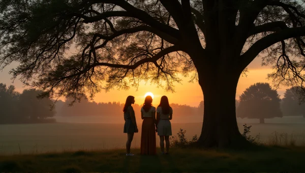 Women Under Oak Tree at Dusk