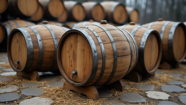 Wooden Barrels Outdoor Storage Lot View